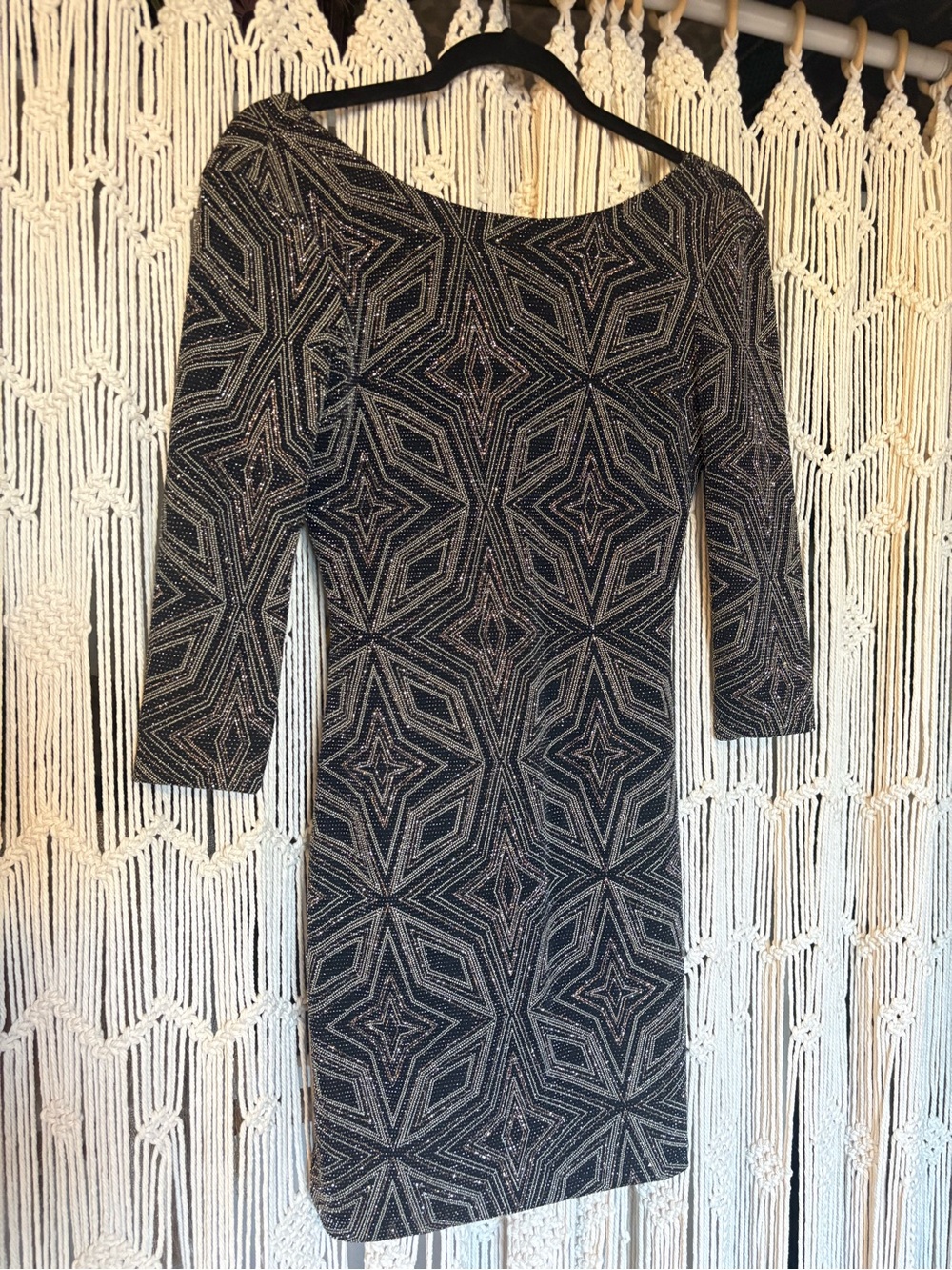 As U Wish Sparkly Starry Geometric Long Sleeve Dress